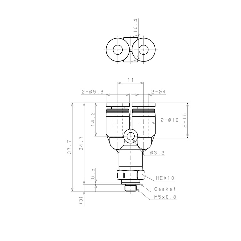Đầu Nối Nhanh Khí Nén Dạng Chữ Y Ren Ngoài Pisco PPX4-M5SUS_drawing