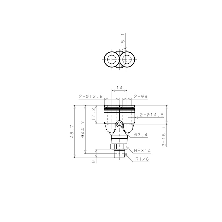 Đầu Nối Nhanh Khí Nén Dạng Chữ Y Ren Ngoài Pisco PPX8-01-C_drawing