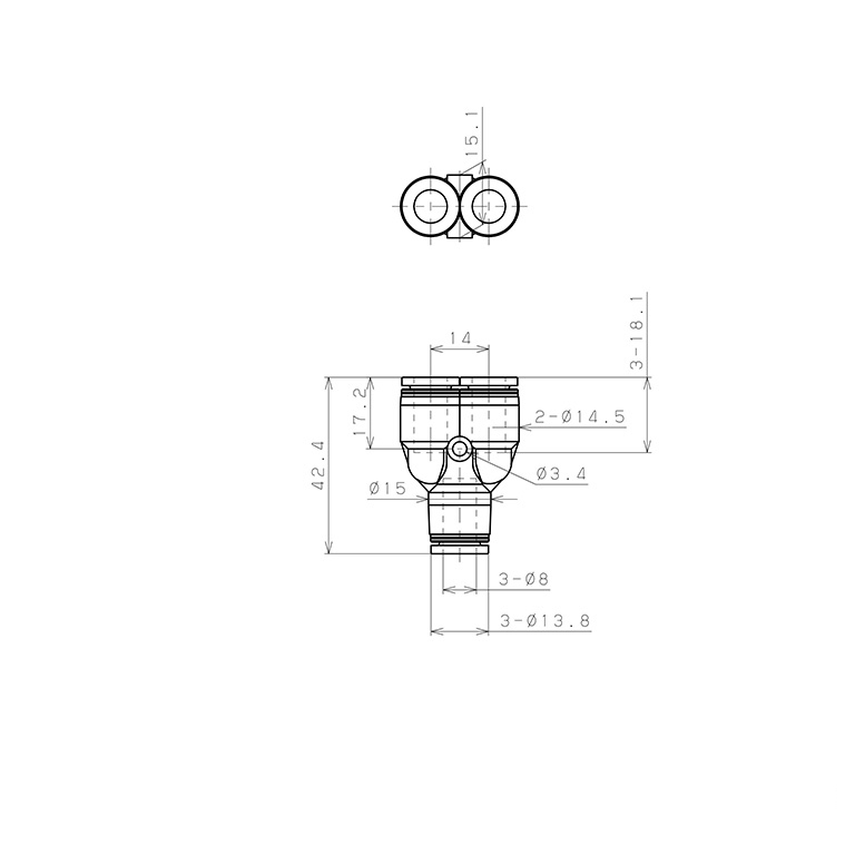 Đầu Nối Nhanh Khí Nén Chữ Y Pisco PPY8_drawing