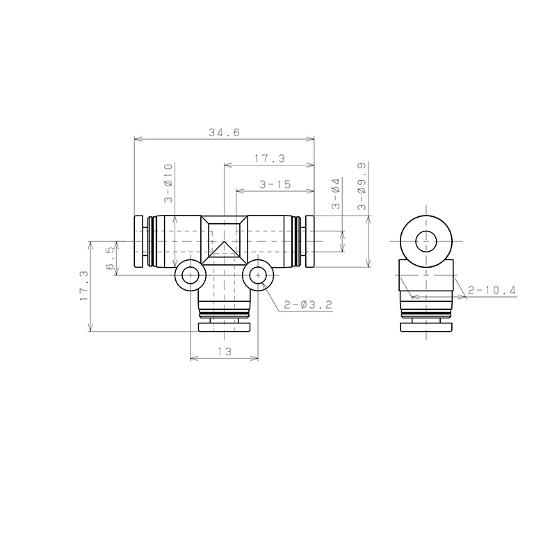 Đầu Nối Nhanh Khí Nén Chữ T Pisco PPE4_drawing