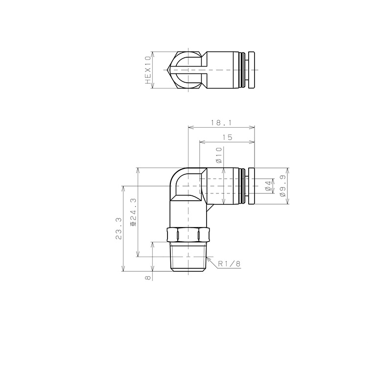 Đầu Nối Nhanh Khí Nén Dạng Cong 90° Ren Ngoài Pisco PPL4-01SUS-HN-S_drawing