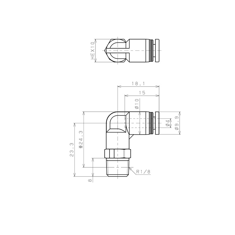 Đầu Nối Nhanh Khí Nén Dạng Cong 90° Ren Ngoài Pisco PPL4-01-TP_drawing