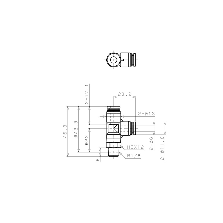 Đầu Nối Nhanh Khí Nén Dạng Chữ T Ren Ngoài Pisco PPD6-01_drawing