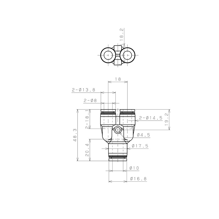 Đầu Nối Nhanh Khí Nén Chữ Y Dạng Nối Giảm Pisco PPW10-8-UC_drawing