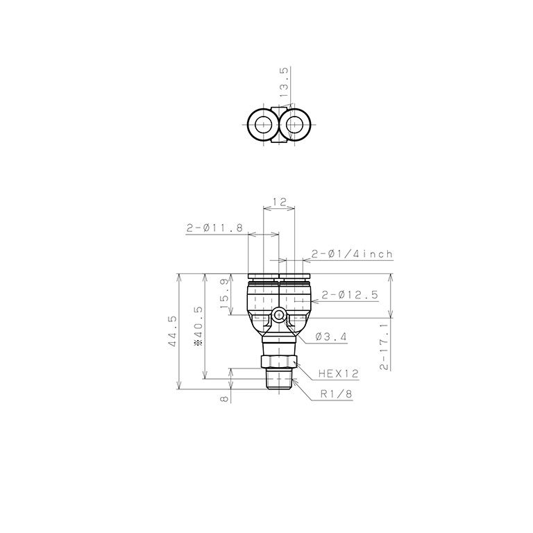 Đầu Nối Nhanh Khí Nén Dạng Chữ Y Ren Ngoài Pisco PPX1/4-01_drawing