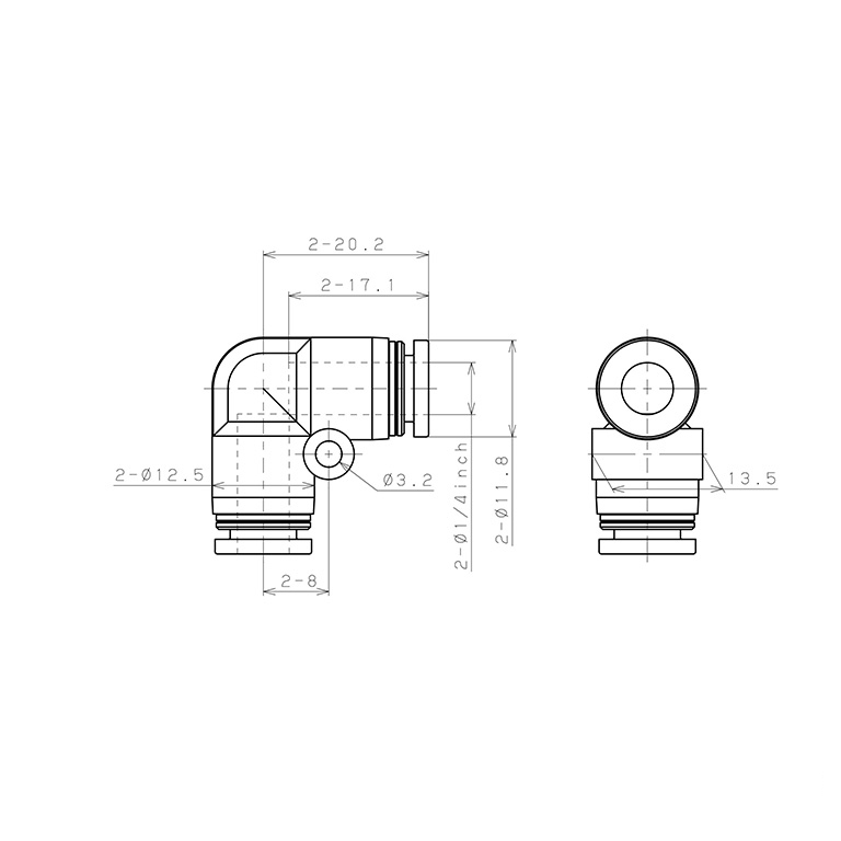 Đầu Nối Nhanh Khí Nén Cong 90° Pisco PPV1/4-C_drawing