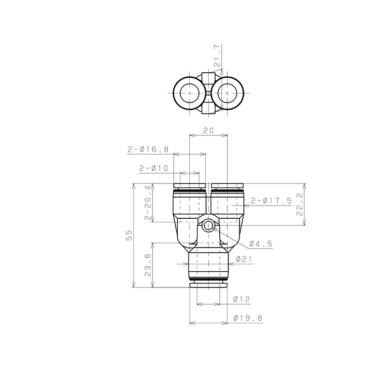 Đầu Nối Nhanh Khí Nén Chữ Y Dạng Nối Giảm Pisco PPW12-10-F-C_drawing