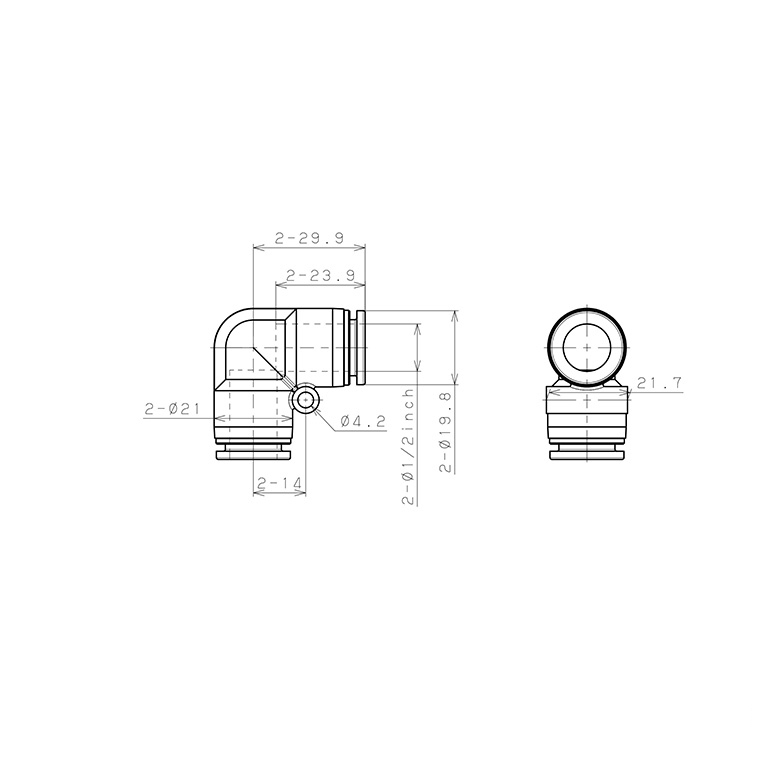 Đầu Nối Nhanh Khí Nén Cong 90° Pisco PPV1/2-UC_drawing