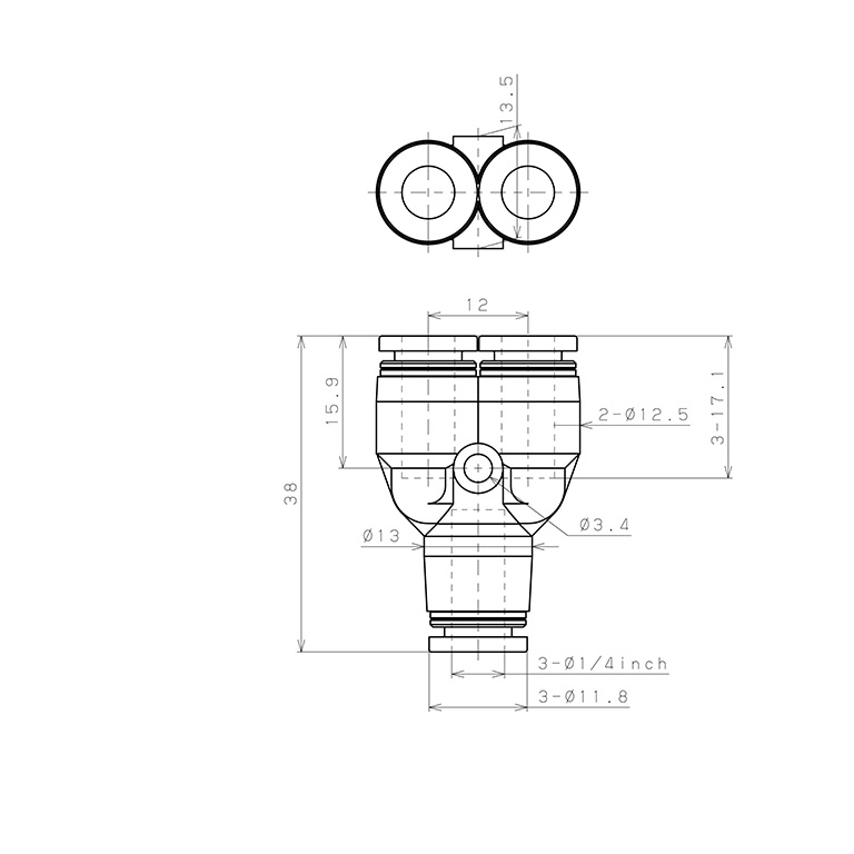 Đầu Nối Nhanh Khí Nén Chữ Y Pisco PPY1/4-F_drawing