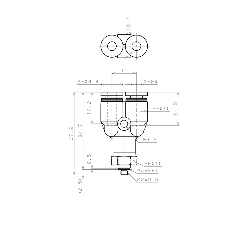 Đầu Nối Nhanh Khí Nén Dạng Chữ Y Ren Ngoài Pisco PPX4-M3SUS-F_drawing