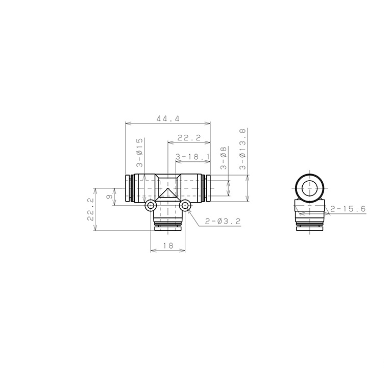 Đầu Nối Nhanh Khí Nén Chữ T Pisco PPE8-C_drawing