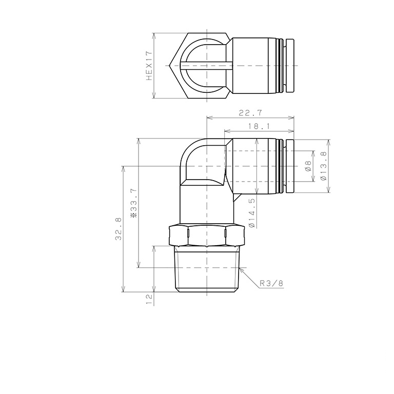 Đầu Nối Nhanh Khí Nén Dạng Cong 90° Ren Ngoài Pisco PPL8-03SUS-S-C_drawing