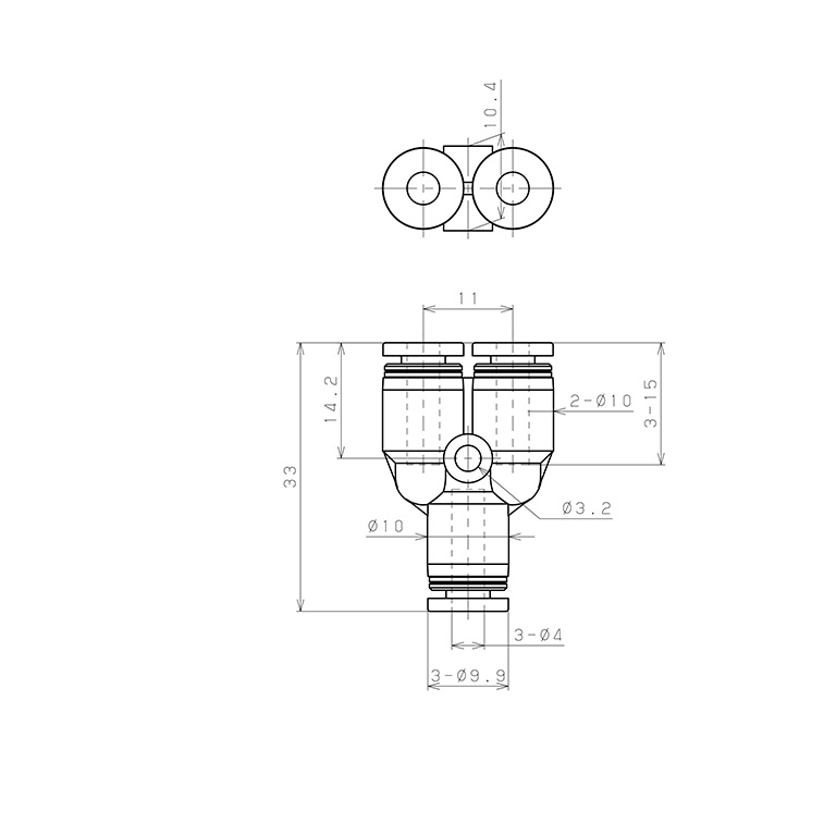 Đầu Nối Nhanh Khí Nén Chữ Y Pisco PPY4-C_drawing