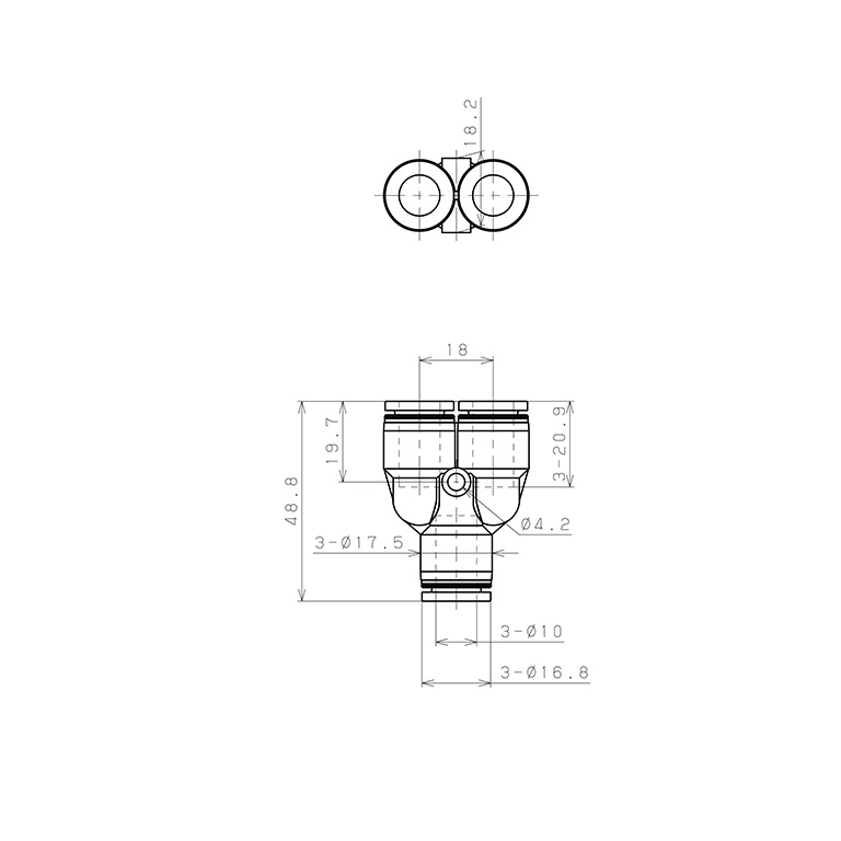Đầu Nối Nhanh Khí Nén Chữ Y Pisco PPY10-F-C_drawing