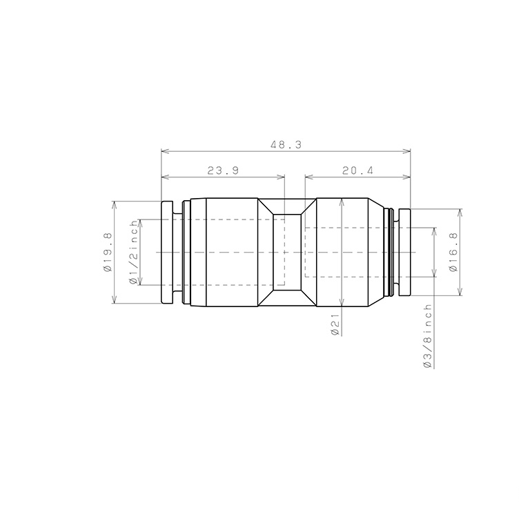 Đầu Nối Nhanh Khí Nén Dạng Nối Giẩm Pisco PPG1/2-3/8-UC_drawing
