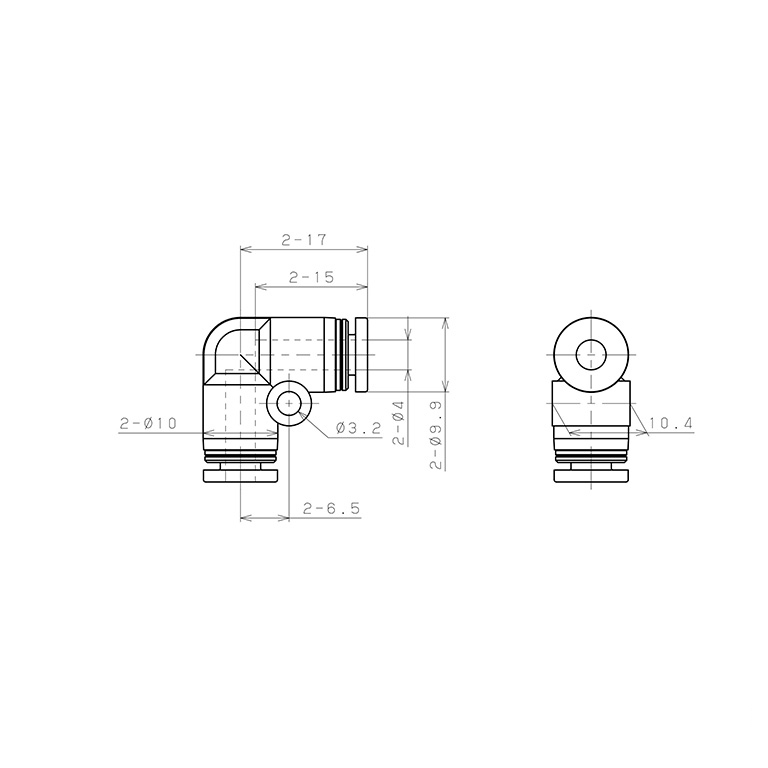 Đầu Nối Nhanh Khí Nén Cong 90° Pisco PPV4_drawing