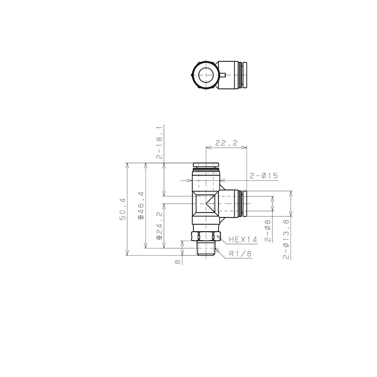 Đầu Nối Nhanh Khí Nén Dạng Chữ T Ren Ngoài Pisco PPD8-01SUS-S_drawing