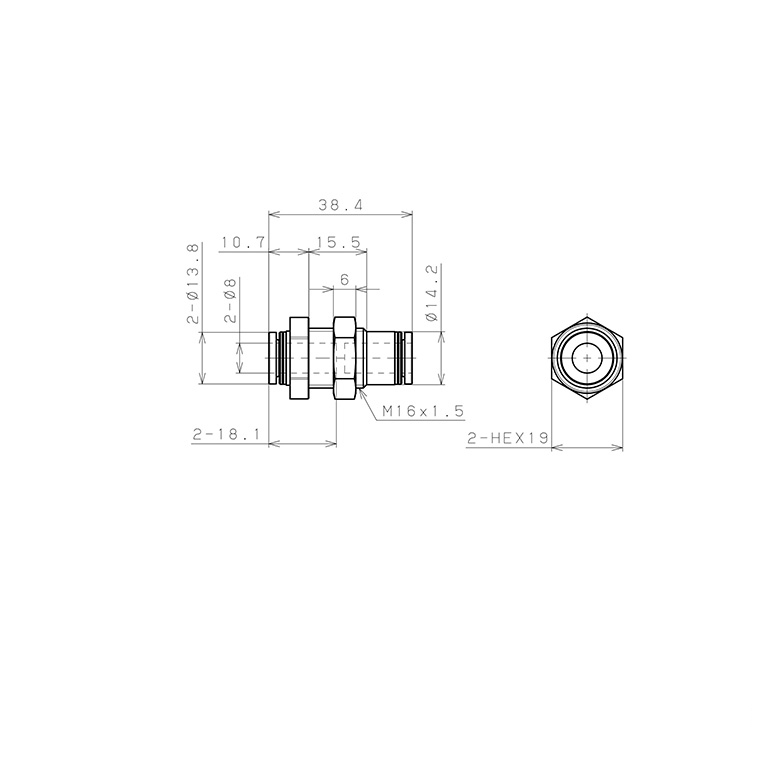 Đầu Nối Nhanh Khí Nén Dạng Thẳng Ren Ngoài Lắp Kẹp Vách Pisco PPMP8-UC_drawing