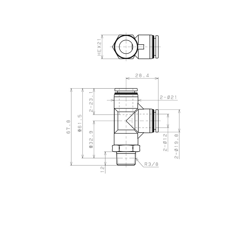 Đầu Nối Nhanh Khí Nén Dạng Chữ T Ren Ngoài Pisco PPD12-03SUS-S_drawing