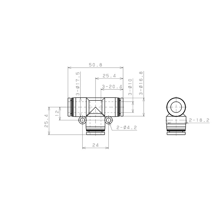 Đầu Nối Nhanh Khí Nén Chữ T Pisco PPE10_drawing