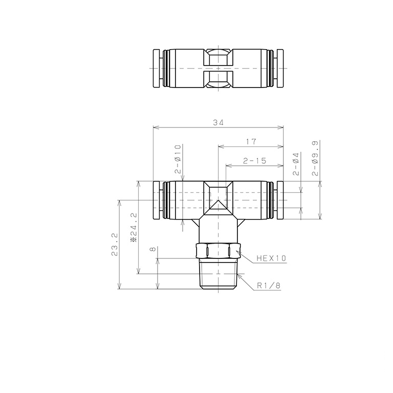 Đầu Nối Nhanh Khí Nén Dạng Chữ T Ren Ngoài Pisco PPB4-01SUS-S-C_drawing