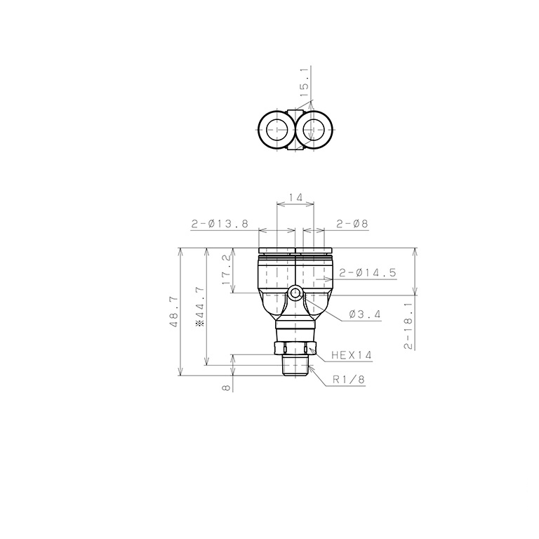 Đầu Nối Nhanh Khí Nén Dạng Chữ Y Ren Ngoài Pisco PPX8-01SUS-S-C_drawing