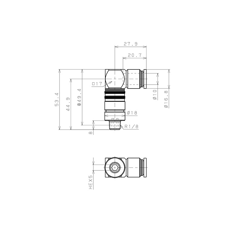 Bộ Đầu Nối Nhanh Ống Dẫn Điều Khiển Nhiệt Độ Khuôn Đúc Dạng Cong 90° Pisco AKL10-1001_drawing