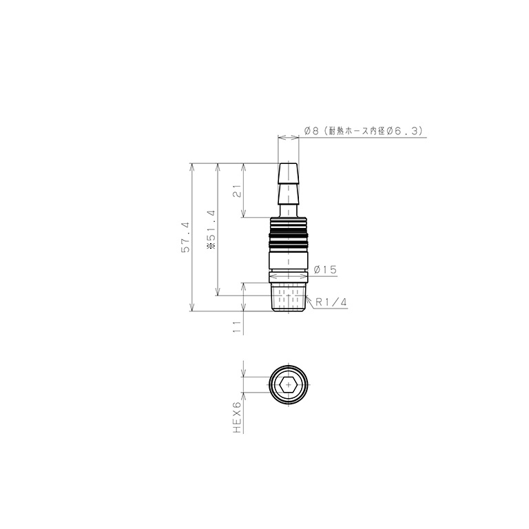 Bộ Đầu Ngạnh Nối Ống Dẫn Điều Khiển Nhiệt Độ Khuôn Đúc Dạng Thẳng Pisco AKC08-ID06B02_drawing