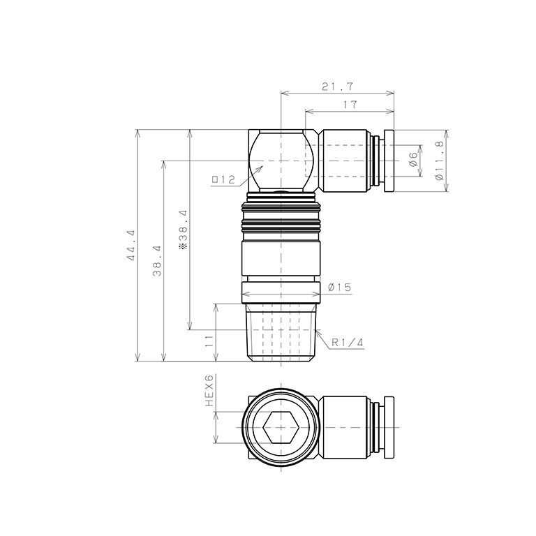 Bộ Đầu Nối Nhanh Ống Dẫn Điều Khiển Nhiệt Độ Khuôn Đúc Dạng Cong 90° Pisco AKL08-602_drawing