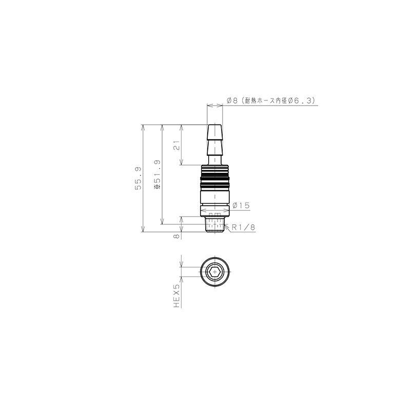 Bộ Đầu Ngạnh Nối Ống Dẫn Điều Khiển Nhiệt Độ Khuôn Đúc Dạng Thẳng Pisco AKC08-ID06B01_drawing