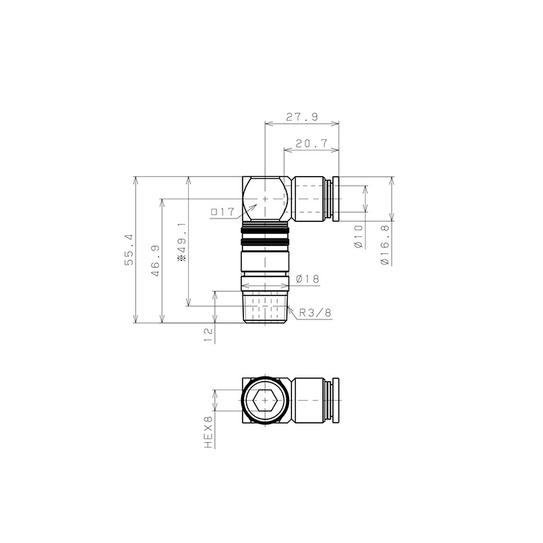 Bộ Đầu Nối Nhanh Ống Dẫn Điều Khiển Nhiệt Độ Khuôn Đúc Dạng Cong 90° Pisco AKL10-1003_drawing