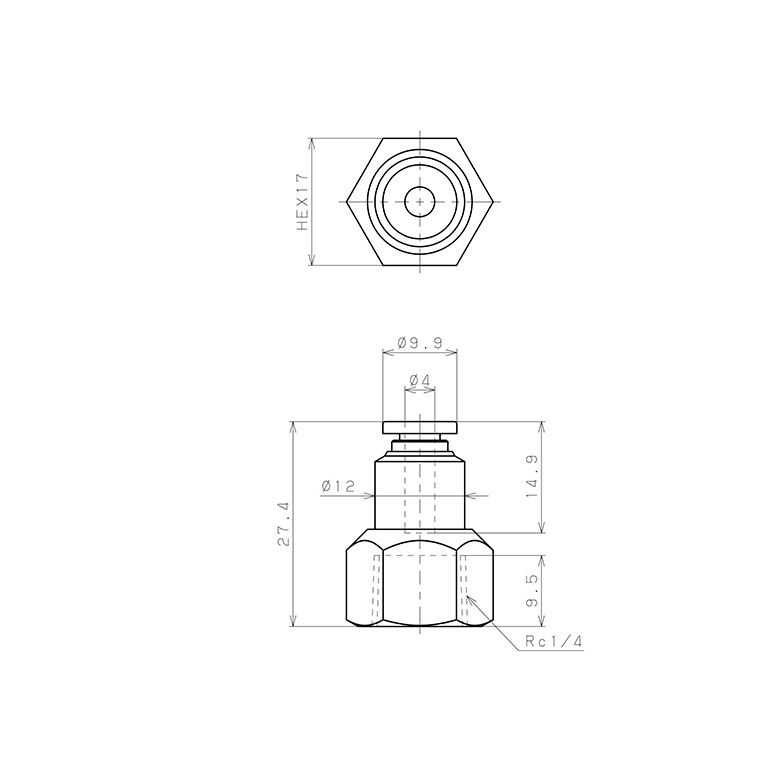 Đầu Nối Nhanh Khí Nén Dạng Thẳng Ren Trong Pisco SPCF4-02-UC_drawing