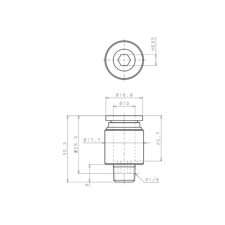 Đầu Nối Nhanh Khí Nén Dạng Thẳng Ren Ngoài Pisco SPOC10-01_drawing