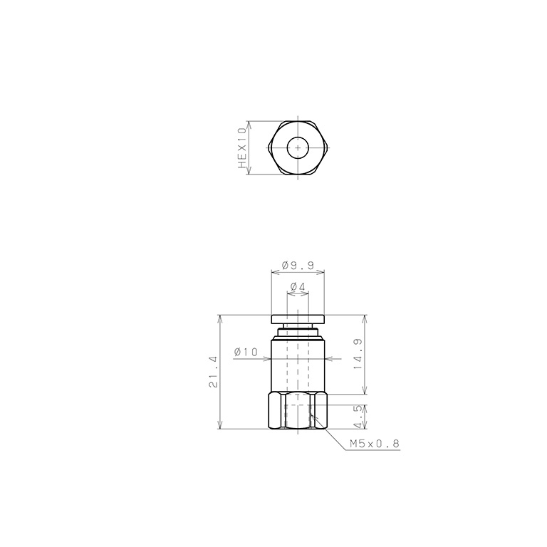 Đầu Nối Nhanh Khí Nén Dạng Thẳng Ren Trong Pisco SPCF4-M5_drawing