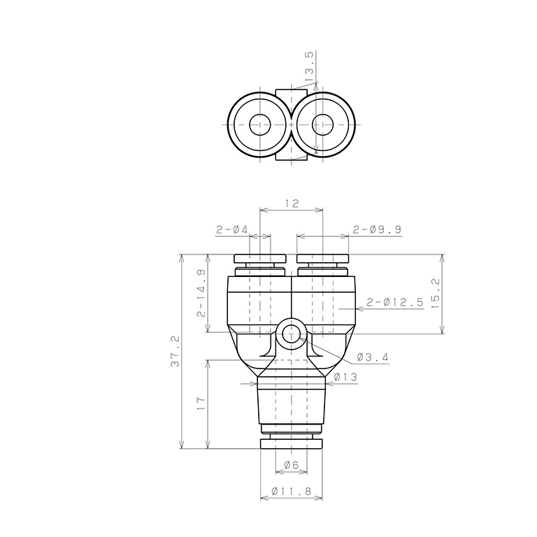 Đầu Nối Nhanh Khí Nén Chữ Y Dạng Nối Giảm Pisco SPW6-4-UC_drawing