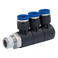 Đầu Nối Nhanh Khí Nén Ba Nhánh Cong 90° Thân Lục Giác Trụ Ren Ngoài Pisco SPHT4-02