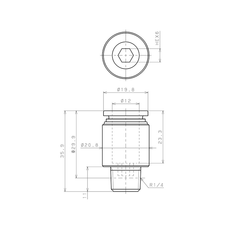 Đầu Nối Nhanh Khí Nén Dạng Thẳng Ren Ngoài Pisco SPOC12-02_drawing