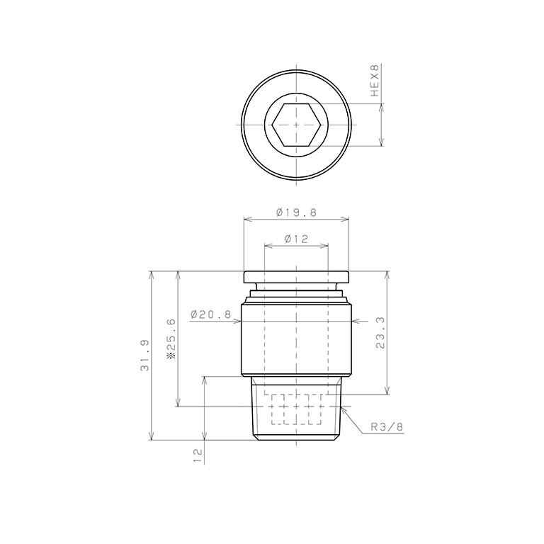 Đầu Nối Nhanh Khí Nén Dạng Thẳng Ren Ngoài Pisco SPOC12-03_drawing