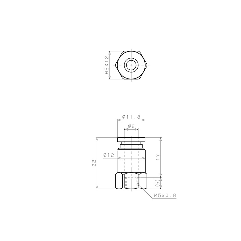 Đầu Nối Nhanh Khí Nén Dạng Thẳng Ren Trong Pisco SPCF6-M5_drawing