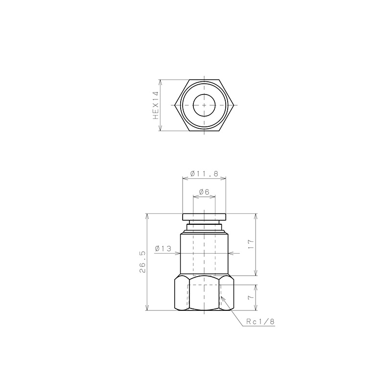 Đầu Nối Nhanh Khí Nén Dạng Thẳng Ren Trong Pisco SPCF6-01_drawing