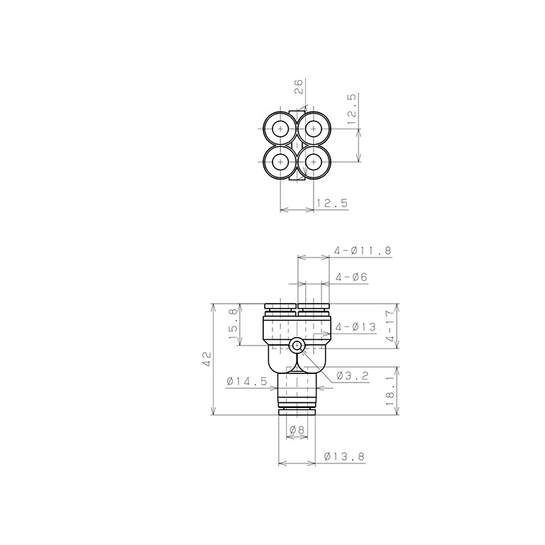 Đầu Nối Nhanh Khí Nén Chữ Y 5 Ngã Dạng Nối Giảm Pisco SPRG8-6_drawing