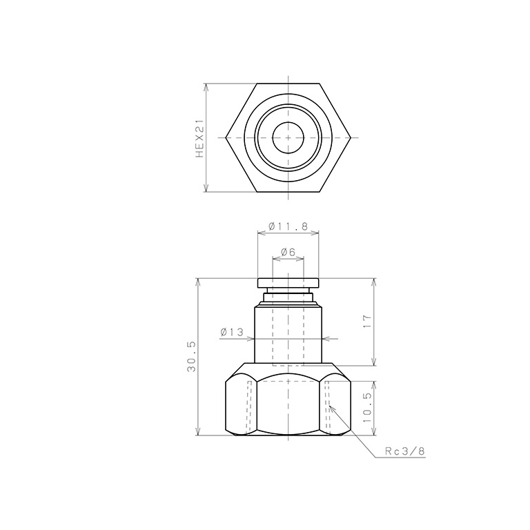 Đầu Nối Nhanh Khí Nén Dạng Thẳng Ren Trong Pisco SPCF6-03_drawing