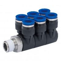 Đầu Nối Nhanh Khí Nén Sáu Nhánh Cong 90° Thân Lục Giác Trụ Ren Ngoài Pisco SPAT4-03