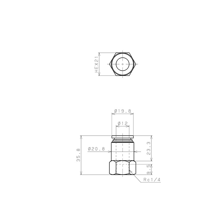 Đầu Nối Nhanh Khí Nén Dạng Thẳng Ren Trong Pisco SPCF12-02_drawing