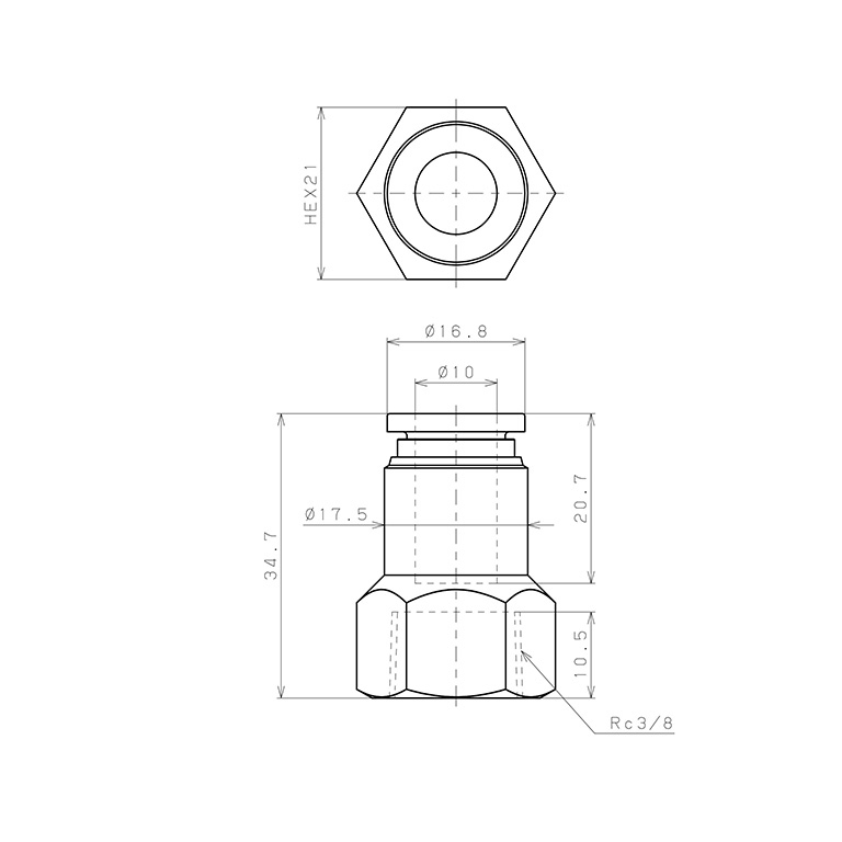 Đầu Nối Nhanh Khí Nén Dạng Thẳng Ren Trong Pisco SPCF10-03-UC_drawing