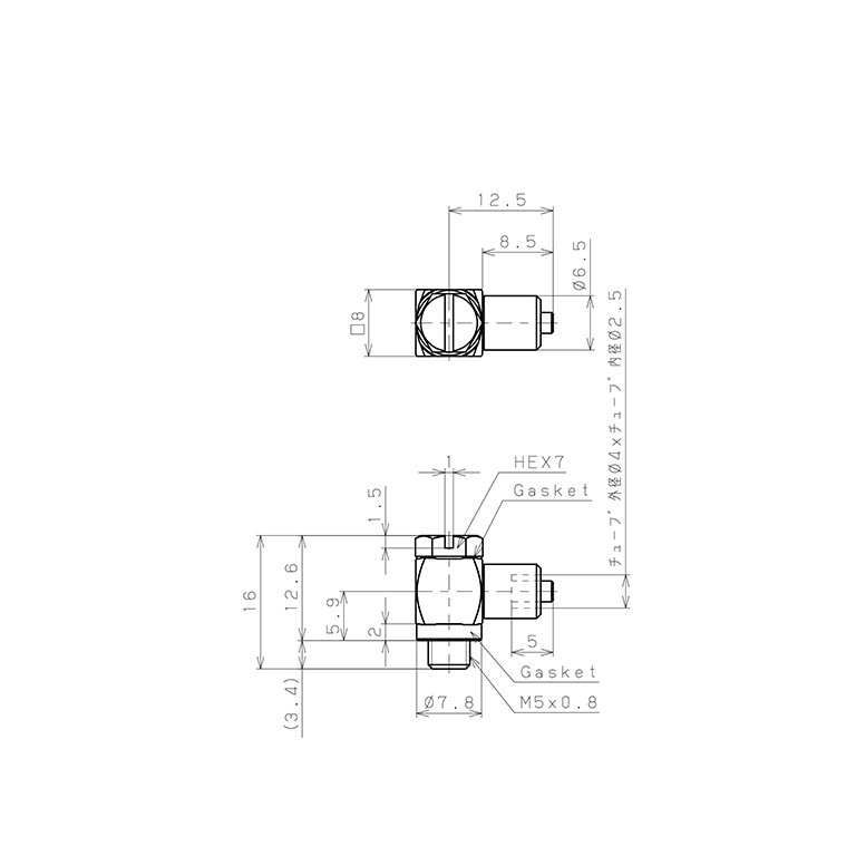 Đầu Ngạnh Nối Ống Có Đai Ốc Dạng Cong 90° Đầu Lục Giác Ren Ngoài Pisco LHN-0425-M5_drawing