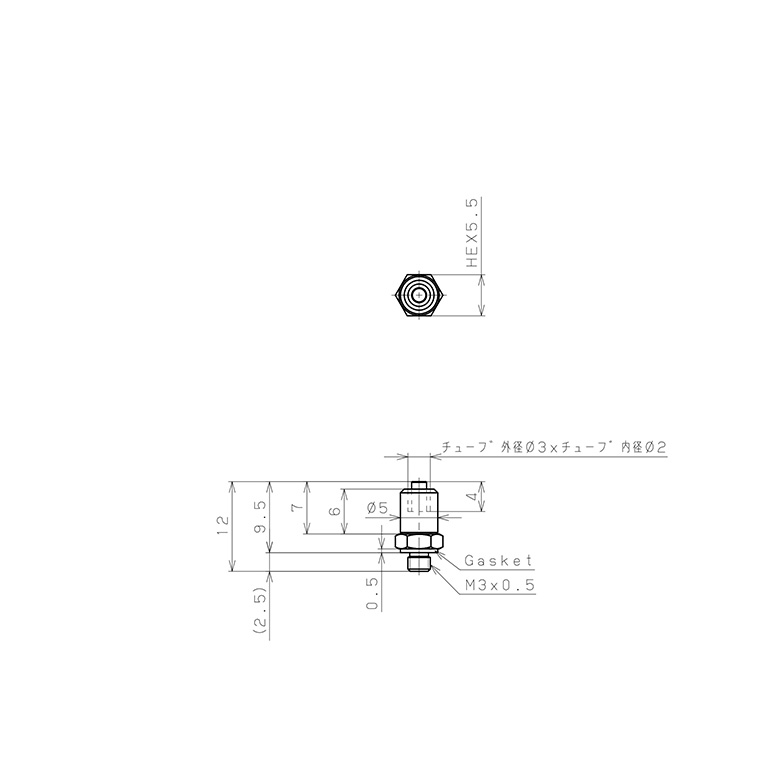 Đầu Ngạnh Nối Ống Có Đai Ốc Xiết Dạng Thẳng Thân Lục Giác Ren Ngoài Pisco LCN-0320-M3_drawing