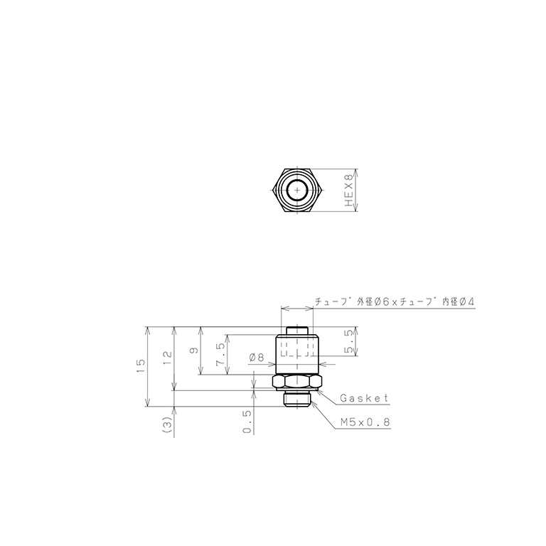 Đầu Ngạnh Nối Ống Có Đai Ốc Xiết Dạng Thẳng Thân Lục Giác Ren Ngoài Pisco LCN-0640-M5_drawing