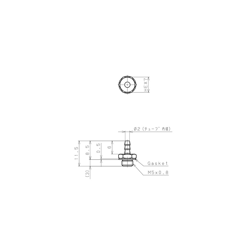 Đầu Ngạnh Nối Ống Dạng Thẳng Thân Lục Giác Ren Ngoài Pisco LC-0320-M5_drawing
