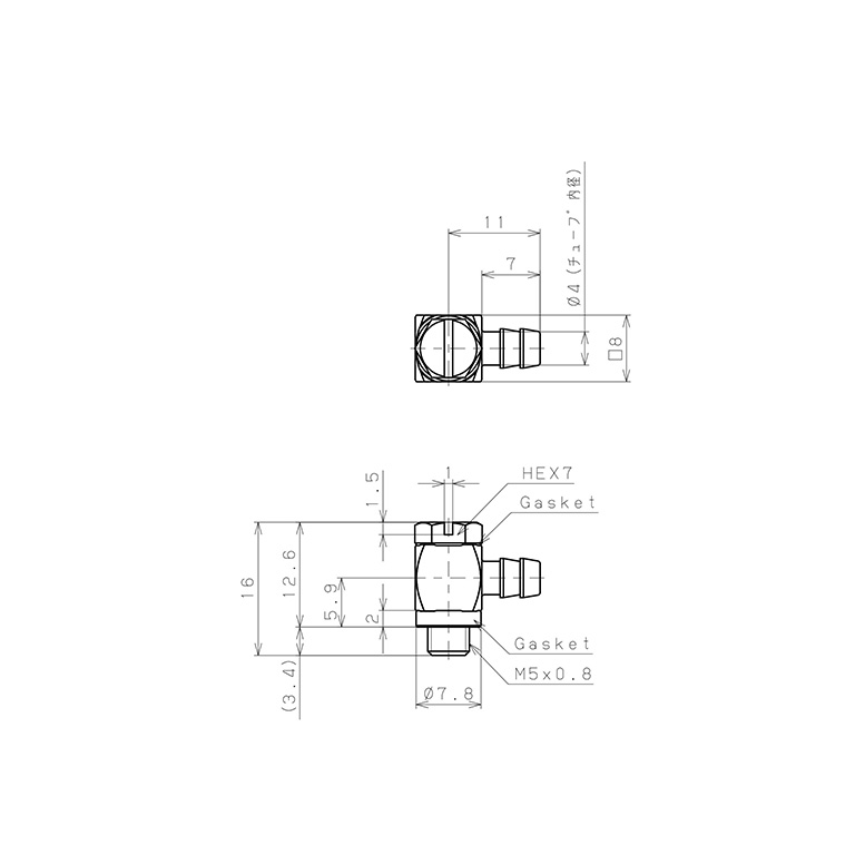 Đầu Ngạnh Nối Ống Dạng Cong 90° Đầu Lục Giác Ren Ngoài Pisco LH-0640-M5-C_drawing